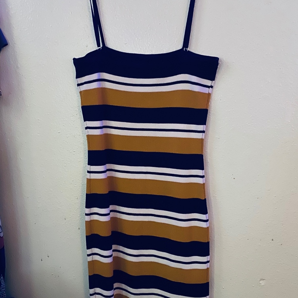 Mustard & Navy Blue Striped Dress